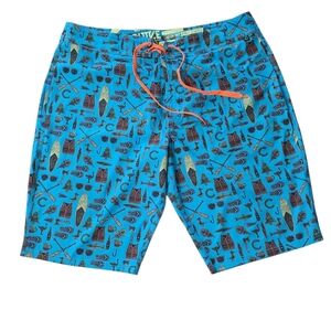 Blue Patterned Swim Shorts